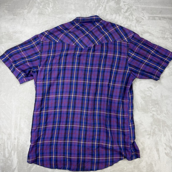 Vtg Wrangler Plaid Western Pearl Snap Shirt Mens XL XLong Tails Short Sleeve - Picture 8 of 9
